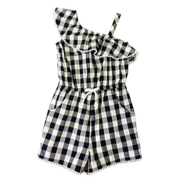 Wonder Nation Girls Size S (6-6X) Black White Plaid Romper Drawstring‎ Pockets - Picture 6 of 8